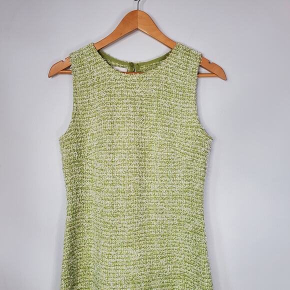 St. John Lurex Baby Eyelash Sheath Dress Tweed Knit Shift Dress Green Size 4 - Picture 5 of 13